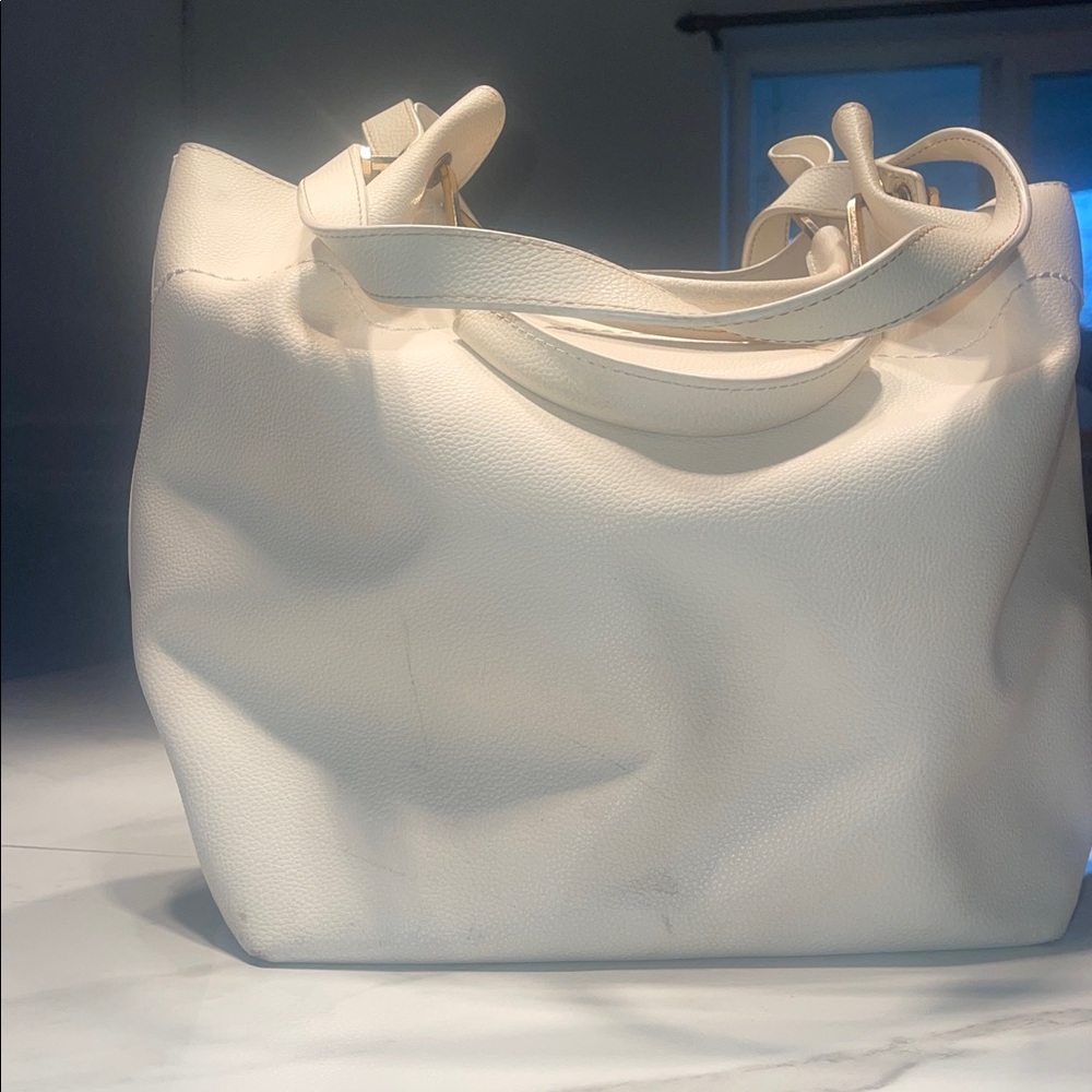 Classic Cream Leather Bag with Top Handles